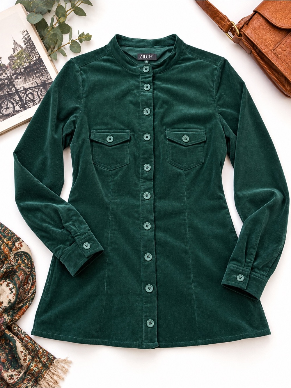ZILCH Amsterdam Pinwale Corduroy Jacket | Forest Green | Size S